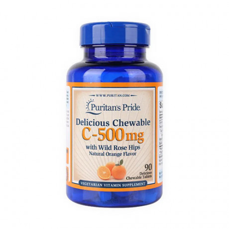 Puritans Pride Vit C 500 Chewable & Rosehips 90 Tablets