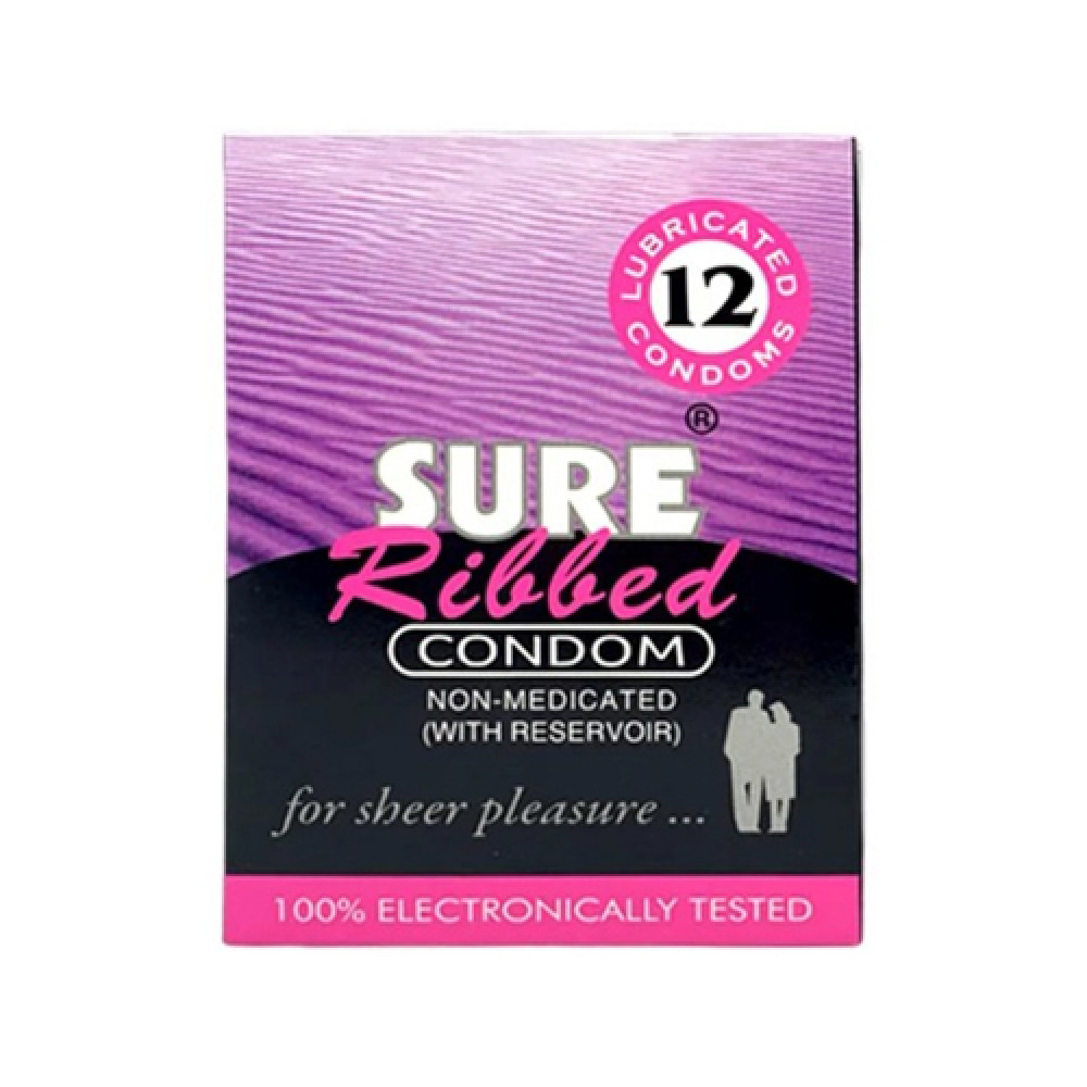 Sure Condom Ribbed 12 Pcs