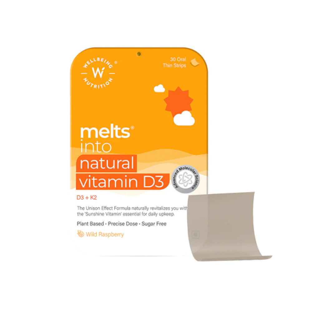 Wellbeing Melts Into Natural Vitamin D3 30 Strips Wild Raspberry 