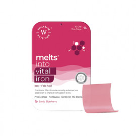 Wellbeing Melts Into Vital Iron + Folic Acid Exotic Elderberry 30 Strips